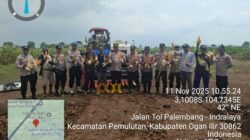 Polres ogan ilir dan Polsek Pemulutan Ogan Ilir Panen Jagung Program Ketahanan Pangan di Desa Muara Baru
