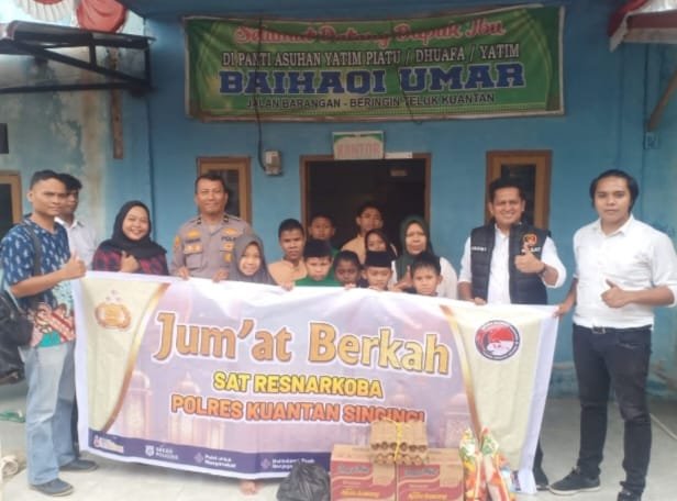 Jumat Berkah Polres Kuansing, Kasat Res Narkoba Sambangi Panti Asuhan Baihaqi Umar