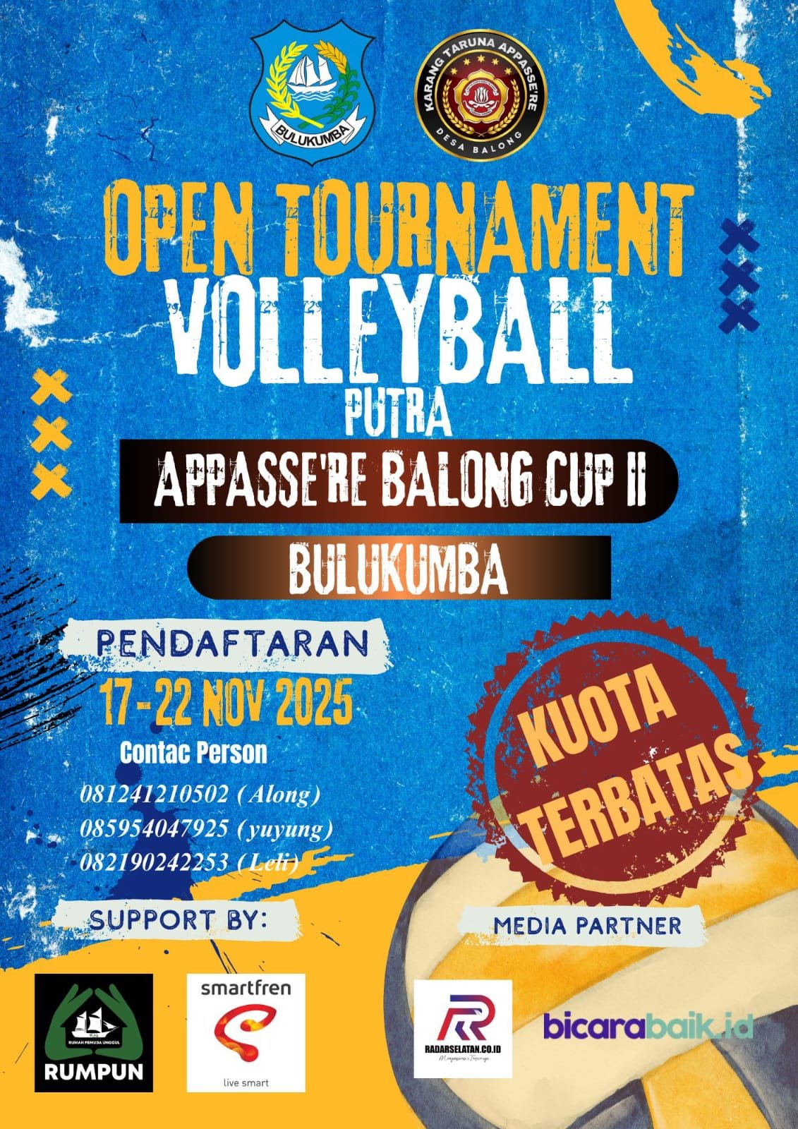 Antusiasme Pemuda Karang Taruna Desa Balong Sambut Turnamen Bola Voli Appasse're Cup II se-Kabupaten Bulukumba