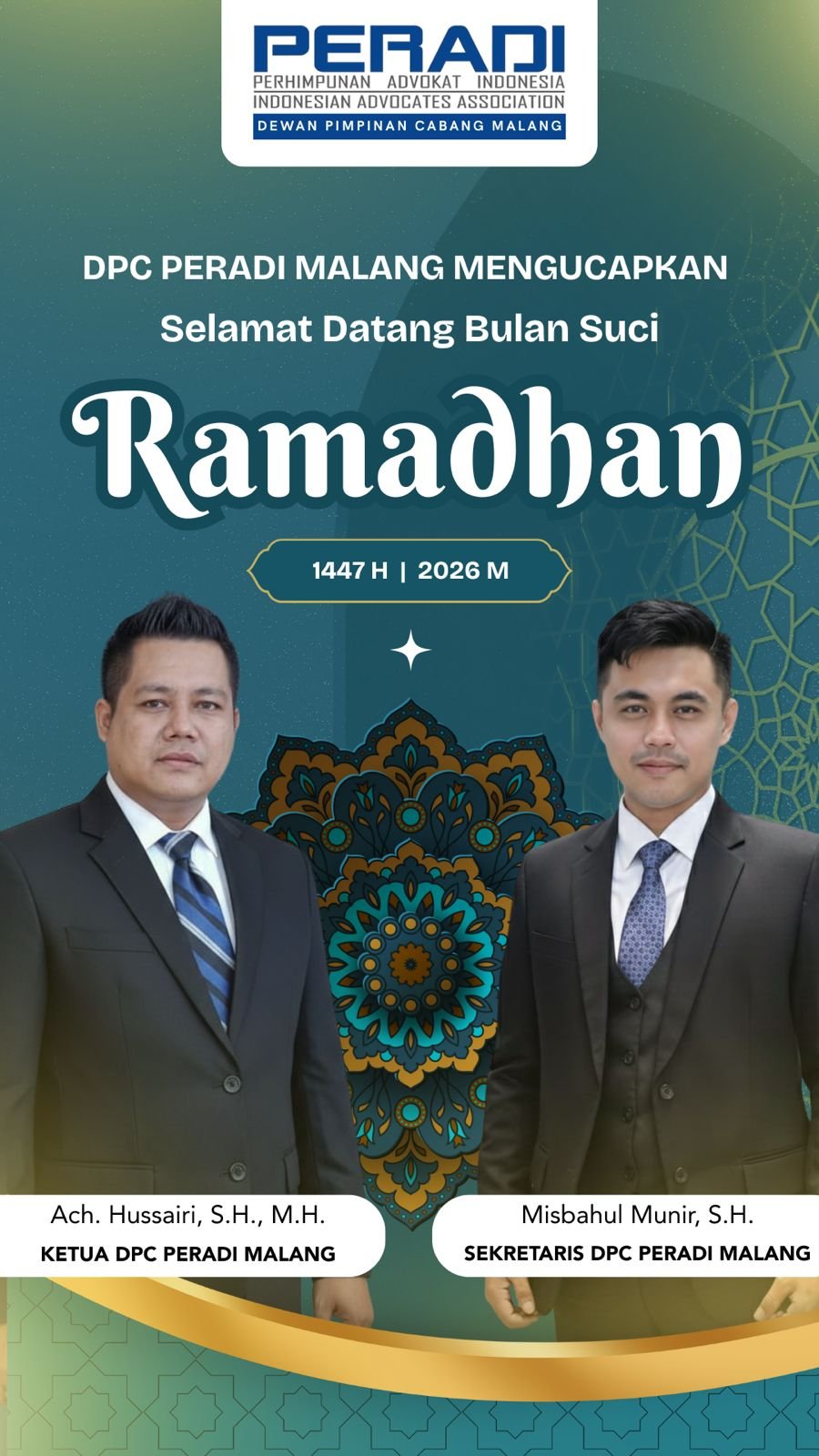 DPC PERADI Malang mengucapkan selamat menunaikan ibadah puasa dalam bulan suci ramadhan
