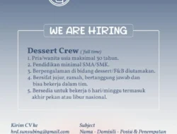 SunSubing Premium Bingsu Cafe Buka Lowongan Dessert Crew Full Time di Jakarta