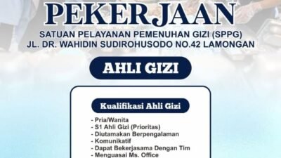 LOWONGAN KERJA: SPPG Lamongan Buka Posisi Ahli Gizi, Simak Kualifikasinya