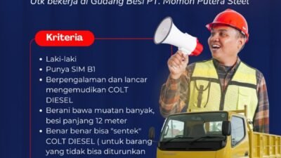 Lowongan Kerja Supir Serabutan di PT. Momon Putera Steel, Wajib Bisa Kendalikan Colt Diesel