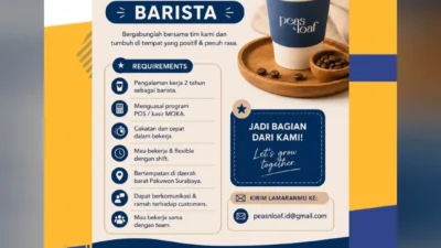 Peasnloaf Buka Lowongan Barista untuk Penempatan Surabaya Barat