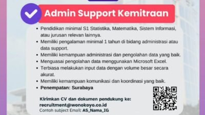 Wonokoyo Group Buka Lowongan Admin Support Kemitraan untuk Penempatan Surabaya